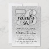 Silver Glitter 76th Birthday Invitation Kaart (Voorkant)