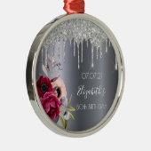 Silver glitter, 80ste verjaardag, druppelt floral  metalen ornament (Rechts)