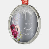 Silver glitter, 80ste verjaardag, druppelt floral  metalen ornament (Links)