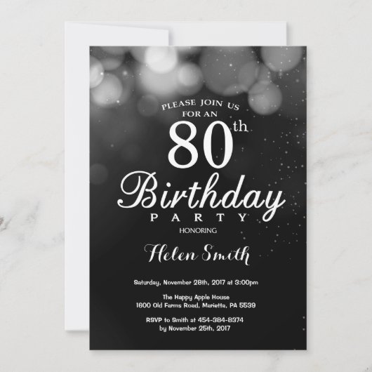 Silver Glitter 80th Birthday Invitation Card Kaart (Voorkant)