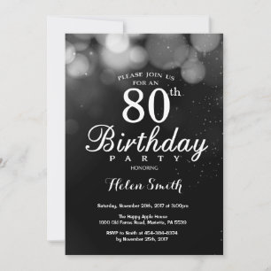Silver Glitter 80th Birthday Invitation Card Kaart