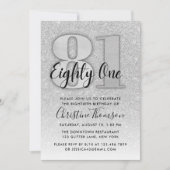 Silver Glitter 81st Birthday Invitation Kaart (Voorkant)