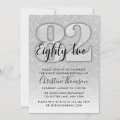 Silver Glitter 82nd Birthday Invitation Kaart (Voorkant)