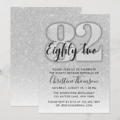 Silver Glitter 82nd Birthday Invitation Kaart (Voorkant / Achterkant)