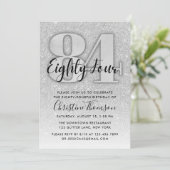 Silver Glitter 84th Birthday Invitation Kaart (Staand voorkant)