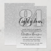 Silver Glitter 84th Birthday Invitation Kaart (Voorkant / Achterkant)