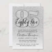 Silver Glitter 85th Birthday Invitation Kaart (Voorkant)