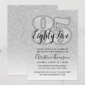 Silver Glitter 85th Birthday Invitation Kaart (Voorkant / Achterkant)