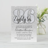 Silver Glitter 86th Birthday Invitation Kaart (Staand voorkant)