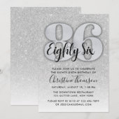 Silver Glitter 86th Birthday Invitation Kaart (Voorkant / Achterkant)