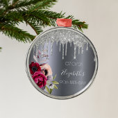 Silver glitter, 90ste verjaardag, druppelt floral  metalen ornament