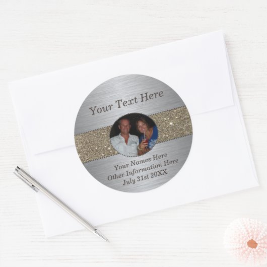 Silver & Glitter aangepaste foto Sticker (Envelop)