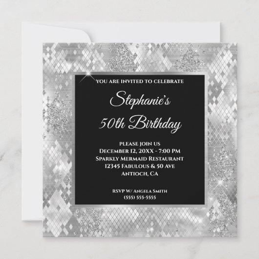 Silver Glitter Abstract Snake Glam Birthday Kaart (Voorkant)