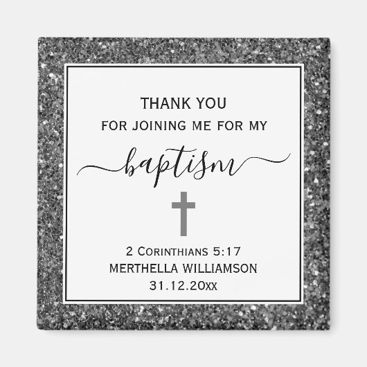 Silver Glitter ADULT BAPTISM Dank u Magneet (Voorkant)