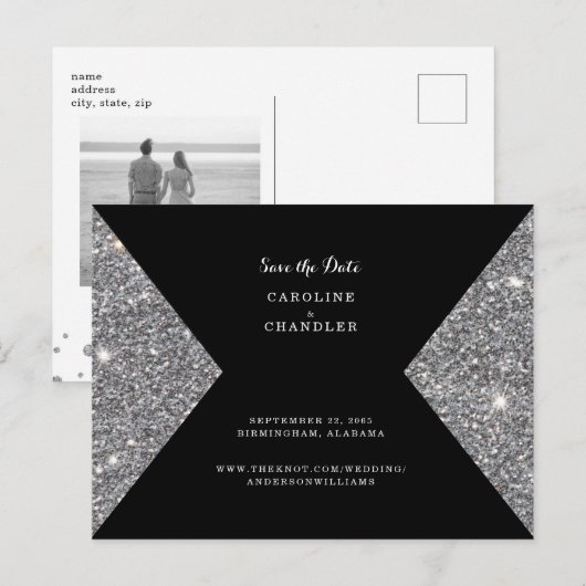 Silver Glitter Afbeelding & Black Photo Save the D Briefkaart (Voorkant / Achterkant)