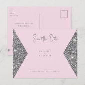 Silver Glitter Afbeelding Roze Bruiloft Save the D Briefkaart (Voorkant / Achterkant)