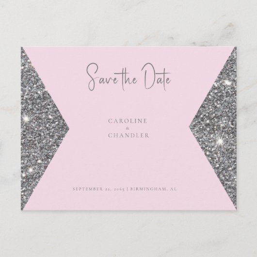 Silver Glitter Afbeelding Roze Bruiloft Save the D Briefkaart (Voorkant)