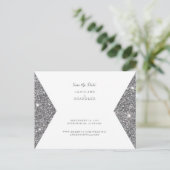 Silver Glitter Afbeelding Weddenschap Save the Dat Briefkaart (Staand voorkant)