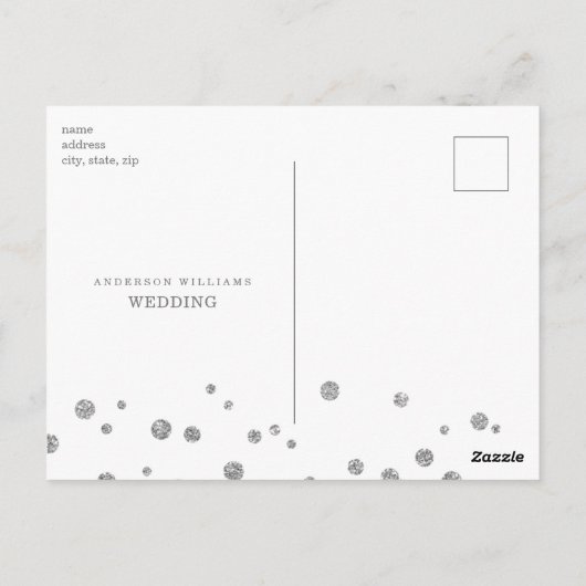 Silver Glitter Afbeelding Weddenschap Save the Dat Briefkaart (Achterkant)