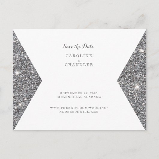 Silver Glitter Afbeelding Weddenschap Save the Dat Briefkaart (Voorkant)