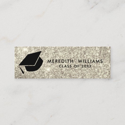 Silver Glitter Afstudeerder Pet Afstuderen Invoege Mini Visitekaartje (Voorkant)