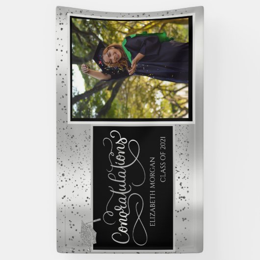 Silver Glitter Afstudeerder Pet, Foto Roos Gold Af Spandoek (Verticaal)