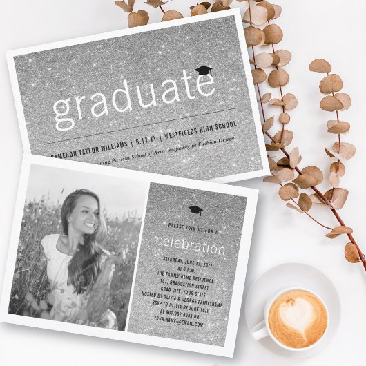 Silver Glitter Afstuderen Eenvoudige GraduPartij Kaart