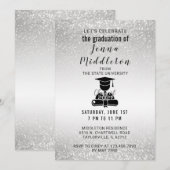 Silver Glitter Afstuderen Kaart (Voorkant / Achterkant)