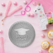 Silver Glitter Afstuderen Papieren Bordje (Feest)