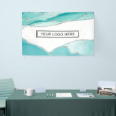 Silver Glitter Agate Blauwgroen Mint Waterverf Log Spandoek (Beurs)