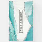 Silver Glitter Agate Blauwgroen Mint Waterverf Log Spandoek (Verticaal)