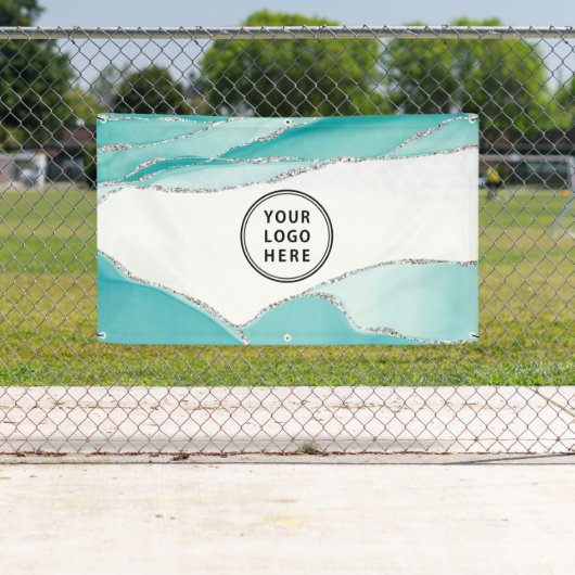 Silver Glitter Agate Blauwgroen Munt Uw Logo Spandoek (Insitu)
