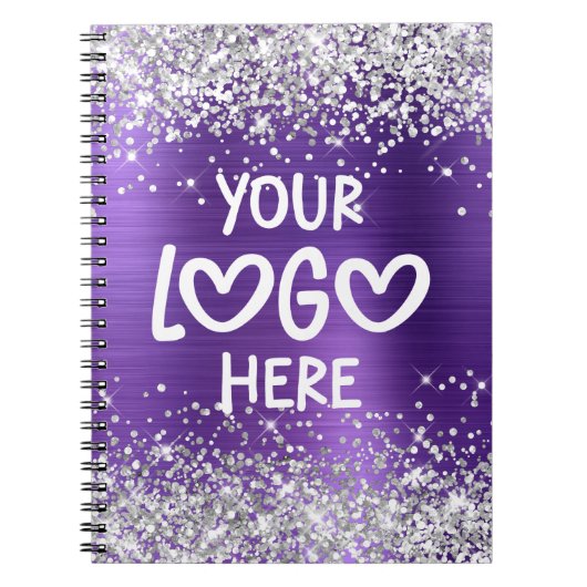 Silver Glitter Amethyst Faux Foil Business Logo Notitieboek (Voorkant)