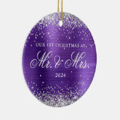 Silver Glitter Amethyst Folie 1e kerstfoto Keramisch Ornament (Rechts)