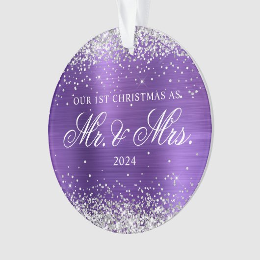 Silver Glitter Amethyst Folie 1e kerstfoto Ornament (voorkant)