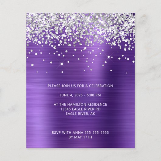 Silver Glitter Amethyst Folie Foto Afstuderen Flyer (Achterkant)