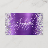 Silver Glitter Amethyst Folie Paars Monogram Visitekaartje (Voorkant)