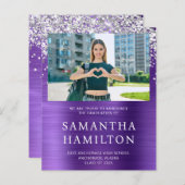 Silver Glitter Amethyst Foto Afstuderen Uitnodigen (Voorkant / Achterkant)