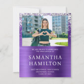 Silver Glitter Amethyst Foto Afstuderen Uitnodigen (Voorkant)