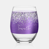 Silver Glitter Amethyst Glam Name Wijnglas Zonder Voet (Voorkant)