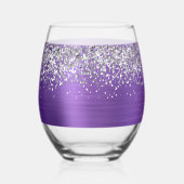 Silver Glitter Amethyst Glam Name Wijnglas Zonder Voet (Achterkant)