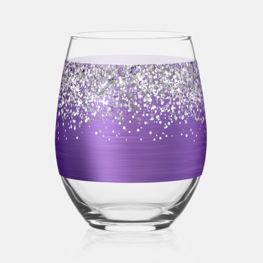 Silver Glitter Amethyst Glam Name Wijnglas Zonder Voet (Achterkant)