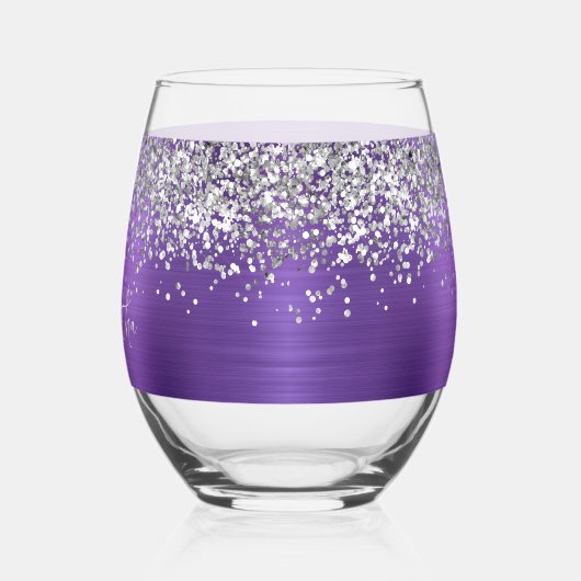 Silver Glitter Amethyst Glam Name Wijnglas Zonder Voet (Links)