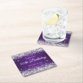 Silver Glitter and Royal Purple 50th Birthday Kartonnen Onderzetters (Insitu)