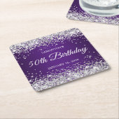 Silver Glitter and Royal Purple 50th Birthday Kartonnen Onderzetters (Schuin)