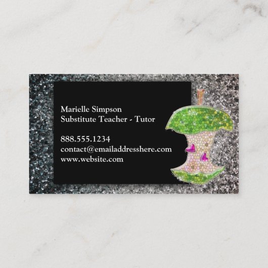 Silver Glitter Apple substitute leraar Tutor MUA Visitekaartje (Achterkant)