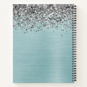 Silver Glitter Aqua Blauwgroen geborsteld Metaal M Notitieboek (Achterkant)