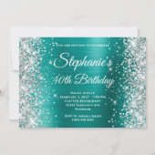 Silver Glitter Aqua Blauwgroen Monogram 40e verjaa Kaart (Voorkant)