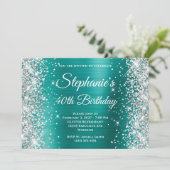Silver Glitter Aqua Blauwgroen Monogram 40e verjaa Kaart (Staand voorkant)