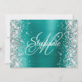 Silver Glitter Aqua Blauwgroen Monogram 40e verjaa Kaart (Achterkant)